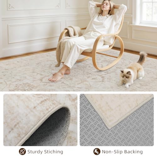 10x12 Area Rugs Living Room: Bedroom Washable Carpet Warm Beige - Image 4