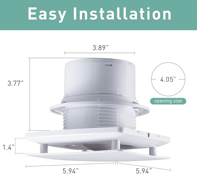 Hehou Bathroom Exhaust Automatic Fan for Wall and WIndow,Super Quiet 4 In Bathroom Motion Sensor and Delay Time Exhaust Fan with O Ring White 80 CFM Vent Fan