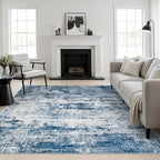 Area Rug Living Room: 8x8 Modern Washable Indoor Soft Carpet Blue by FXRHLP