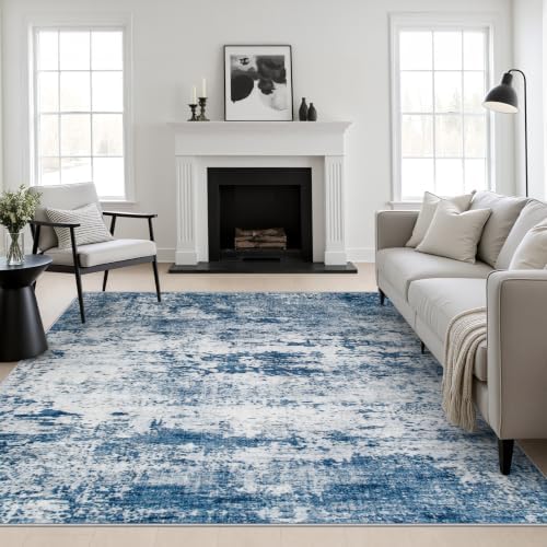 Area Rug Living Room: 6x6 Modern Washable Indoor Soft Carpet Blue by FXRHLP