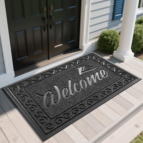 Yimobra Welcome Mat, Heavy Duty Sturdy Door Mats for Home Entrance Outdoor Indoor, Front Doormat for Outside Patio Floor Entry Porch Garage Office, Waterproof, Low Profile, 60 x 36, Black by Yimobra