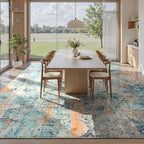 Ompaa Living Room Rug 6x9 Blue Area Rug Machine Washable Boho Rug Non Slip Abstract Vintage Indoor Large Rugs for Bedroom, Classroom, College Dorm, Farmhouse, Dining Room, Kids Playroom - Image 2