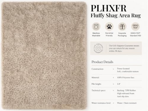 PLHXFR 8x10 Area Rugs Living Room: Fluffy Bedroom Rug Shag Carpet Camel - Image 4