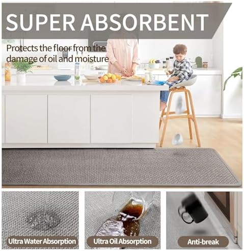 YDKGL Extra Long Kitchen Runner Rugs Kitchen Mat Non Slip Gray 17"x95" - Image 5