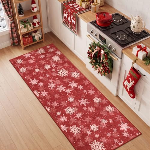 2x5 Christmas Runner Rug for Hallway,Washable Kitchen Rugs,Red by Restydon