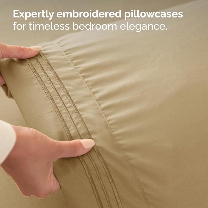 Full Size 4 Piece Sheet Set - Comfy Breathable & Cooling Bed Sheets Set - Hotel Luxury Bedding for Women, Men, Kids, Teens, Boys & Girls - Deep Pockets, Ultra-Soft and Wrinkle Free - Oeko-Tex - Beige