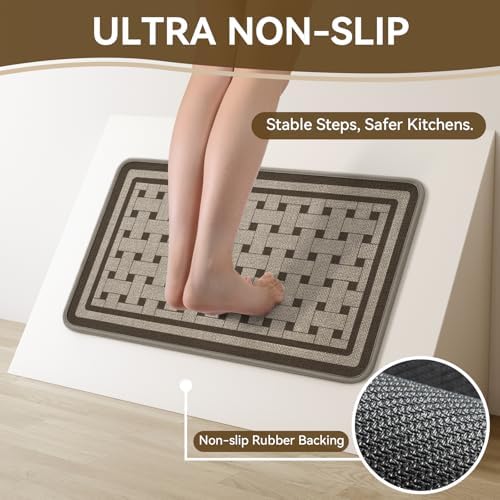 Kitchen Rugs Set of 2, Kitchen Mats for Floor,17x30+17x47 Brown - Image 3