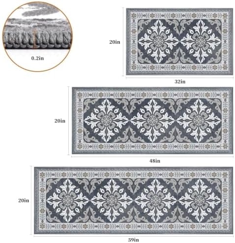 3 Piece Kitchen Rugs Set, Non Slip Washable Floor Mats with Water Absorbent - Image 2