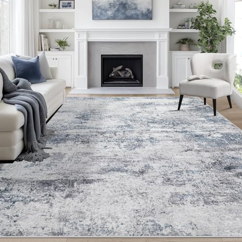 9x12 Area Rugs for Living Room Washable Bedroom Dining Room Blue Grey by Aelenmu