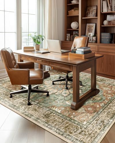 RELEANY Washable Area Rug, 5'x7', Brick/Brown/Green - Image 4
