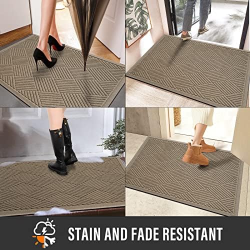 HIYARD Sturdy Front Door Mat, Absorbent Muddy Dirt Resist Welcome Door Mats Outdoor Indoor, Stain and Fade Resistant, Non-Slip Rubber Backing Low Profile Doormat for Entryway, 36×24, Beige - Image 4