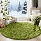 Ophanie Round Rug 5Ft Green Circle Area Rug, Green Room Decor, Fluffy Fuzzy Bedroom Carpet, Plush Soft Shaggy Living Room Rugs for Kids Home Decor Aesthetic, Nursery with Over 99 pcs Pile fibers - Image 5