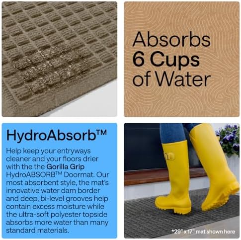 GORILLA GRIP® HydroABSORB Door Mat for Indoor Outdoor Use, 47x35 Beige - Image 3
