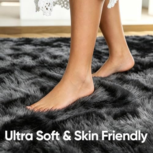 5x7 Tie-dye Dark Grey Fluffy Soft Area Rug Non-Slip for Living Room Bedroom - Image 5