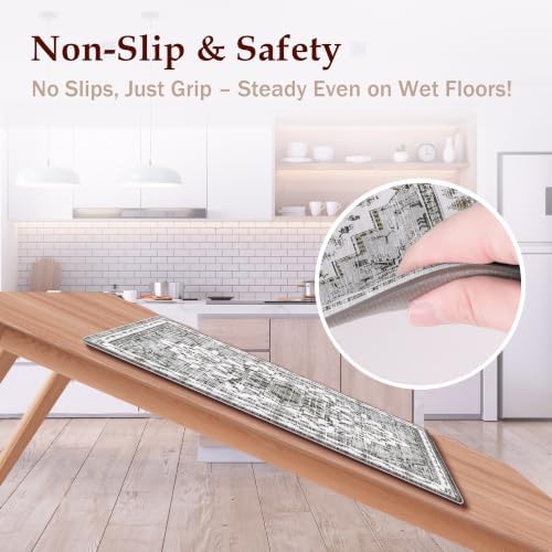 Boho Kitchen Mats for Floor 2PC Anti Fatigue Kitchen Rugs, Grey - Image 4