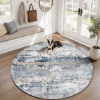 pmtsns Round Rug 4ft for Bedroom: Washable Circle Rug Modern Abstract Neutral Soft Non-Slip Low-Pile Entryway Carpet for Living Room Dining Room Nursery Home Office (Blue Grey Brown, 4' Round) - Image 5