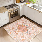 RELEANY Washable Area Rug, Square 4'x4', Pink/Light Pink/Colorful by RELEANY