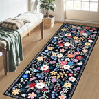 PLHXFR 2x5 Washable Runner Rug：Floral Indoor Kitchen Soft Carpet Black - Image 3