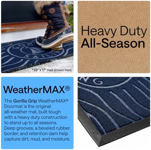 GORILLA GRIP WeatherMAX Door Mat, Indoor Outdoor Use, 35x23, Navy Sailboat - Image 3