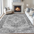 Lofus 8x10 Washable Rugs for Bedroom Non-Slip Low Pile Carpet Dark Grey by Lofus