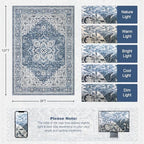 9x12 Area Rugs Living Room: Washable Vintage Rug for Bedroom Blue - Image 2