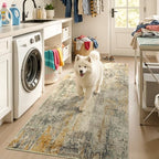 Entryway Rug 3x6 Beige Bedroom Area Rug Washable Non Slip Abstract Boho Rugs for Indoor Entry, Kitchen, Classroom, Bathroom, Kids Girls Room, Office, College Dorm Small Carpet - Image 2