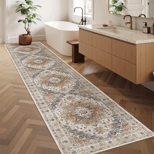 Madane Washable Runner Rugs 2x10 Long for Hallway Kitchen, Turmeric/Grey - Image 3