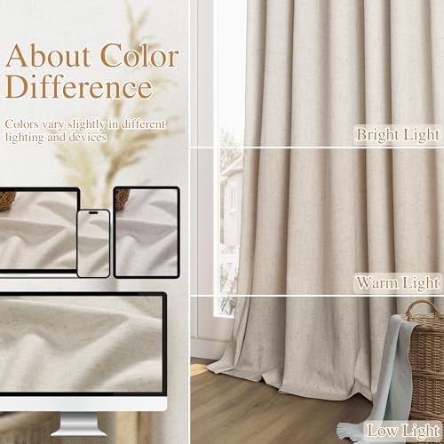 Guken Extra Long 100% Blackout Linen Curtains 120 Inches Grey Beige - Image 7