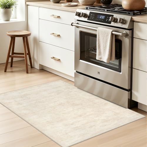 Washable Area Rugs 2x5: Living Room Bedroom Carpet Retro Beige - Image 3