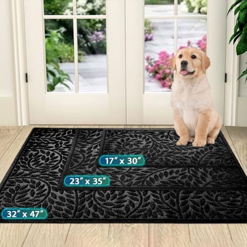 Bulijojo Front Door Mat Entrance,Durable Heavy Duty Welcome Mat,Thick Absorbent Natural Rubber Non Slip Mat,Sturdy Entryway Black 47"x32" - Image 2