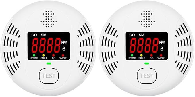 Carbon Monoxide Detector and Smoke Alarm Combined with AA Battery Powered high-Definition Color Screen Detector LCD Digital Display for Home Office Kitchen Hotel Bedroom Voice Alarm 2PACK