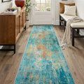 RELEANY Washable Runner 2'x10' Abstract Area Rug for Hallway Teal Multi by RELEANY
