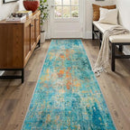 RELEANY Washable Runner 2'x10' Abstract Area Rug for Hallway Teal Multi by RELEANY