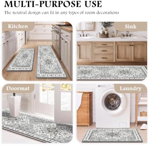 Boho Kitchen Mats for Floor 2PC Anti Fatigue Kitchen Rugs, Grey - Image 6