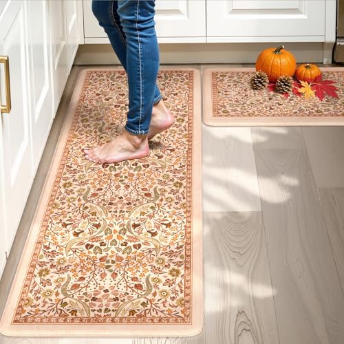 Collive Fall Kitchen Rugs Sets of 2 Non Slip Washable, 20"x47"+20"x32" by Collive