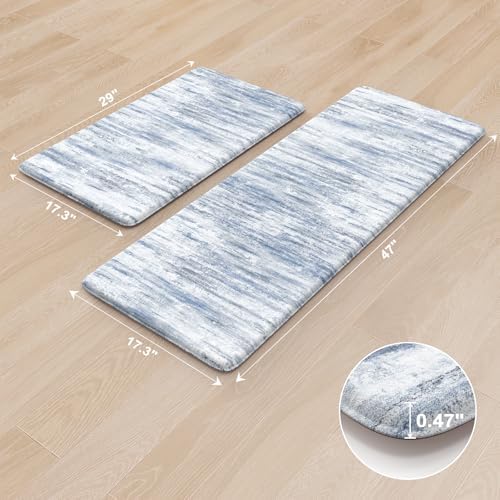 KIMODE Anti Fatigue Kitchen Mats,Abstract Kitchen Rugs Sets of 2 Blue Decor - Image 3