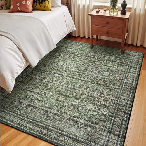 5x7 Area Rugs for Living Room Bedroom, Green Washable Non-Slip Carpet - Image 3