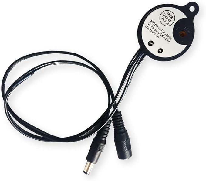 DC 6V 12V-24V 5A PIR Motion Activated Body Sensor Switch with DC Cable for LED Strip Light ((Roundness(with Light Sensor), Black)