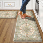 Boho Kitchen Mats for Floor 2PC Anti Fatigue Kitchen Rugs, Green Beige by tubeamin