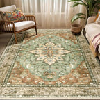 RELEANY Washable Area Rug, 5'x7', Brick/Brown/Green by RELEANY