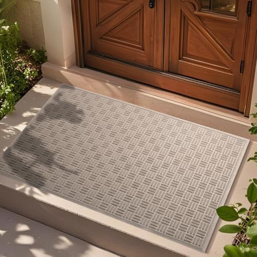 Mibao Front Door Mat Outside Entrance, 47" x 32", Heavy Duty Welcome Mat, Stain and Fade Resistant, Dirt Trapper Doormat, Super Absorbent Indoor Outdoor Entryway Mat with Non-Slip Backing, Beige by Mibao