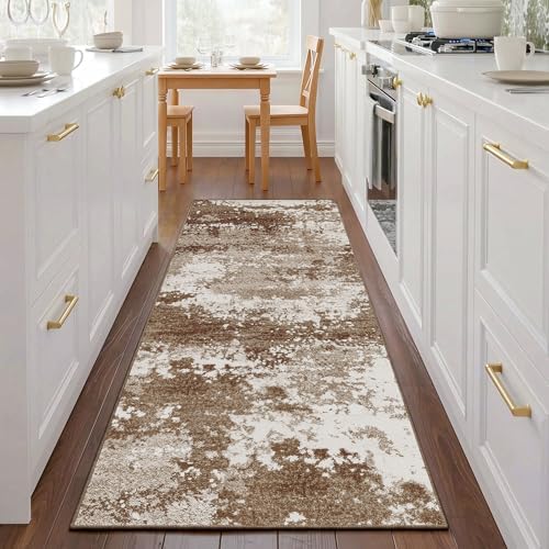 Brown Rug Runners for Hallways Kitchen 2.6x8 Non Slip Washable Entryway Runner Rugs with Rubber Backing 8ft Long Carpet Runner for Laundry Bedroom, Low Pile Stain & Fade Resistant, Abstract Coffee by Acapet