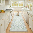 RELEANY Washable Area Rug, Runner 2'x7', Green/White/Blue by RELEANY