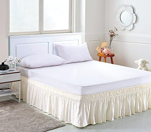 MEILA Wrap Around Elastic Bed Skirt for Twin & Full Beds, 14" Drop, Ivory - Image 2