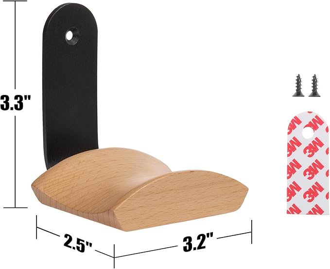 Mt.Jun Beech Wood Headphone Wall Mount Holder, with VHB Adhesive Tape and Screw, Holds 10 lbs (Black & Beech Wood)