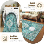 Washable Area Rug 3' x 5 ' Vintage Traditional Persian Mat - Foldable Distressed Non-Slip Machine Washable Carpet for Living Room Bedroom Kitchen Home Decor - Teal and Gold - Image 7