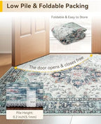 RELEANY Washable Area Rug, 8'x10', Teal Green/White/Navy - Image 6