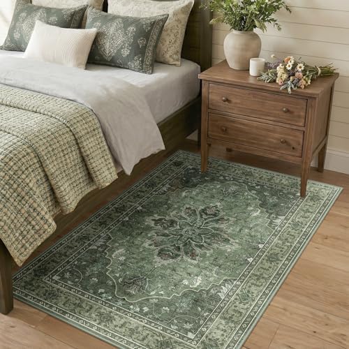 RELEANY Washable Area Rug, 3'x4', Green/Dark Green/Gray by RELEANY