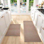 SUMLANS Kitchen Mat Set of 2 PCS, Cushioned Non Slip Rugs for Kitchen Floor, Absorbent Runner Comfort Standing Mats Washable for Kitchen, Office, Home (Brown-Velvet, 17.3"x47"+17.3"x30") by SUMLANS