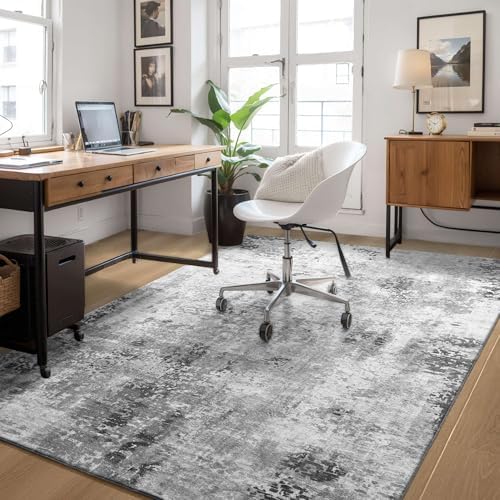 Area Rug 4x6 Grey Rug Washable Boho Rugs Non Slip Low Pile Abstract Small Carpet for Entryway, Bedroom, Kitchen, Classroom, Kids Room, Office, Dorm, Dining Room Gray - Image 4
